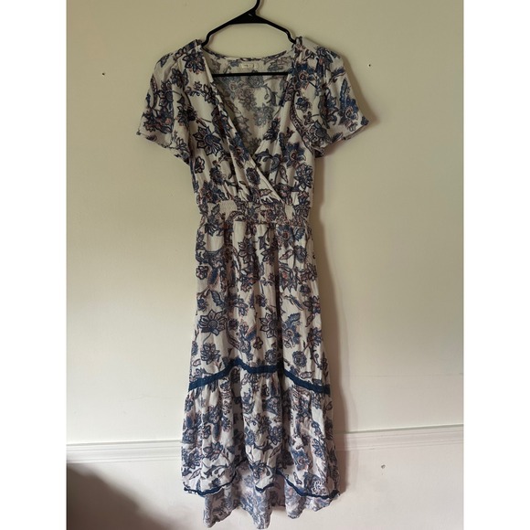 Maurices Dresses & Skirts - Maurices Floral Paisley Midi Dress XS Boho Wrap V-Neck High Low Smocked
